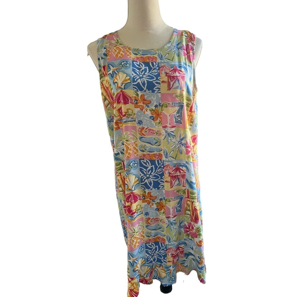 Summer Ready Weekend Clothes Line Multi Printed Beachy Patchwork Resort  Dress L - Picture 2 of 13
